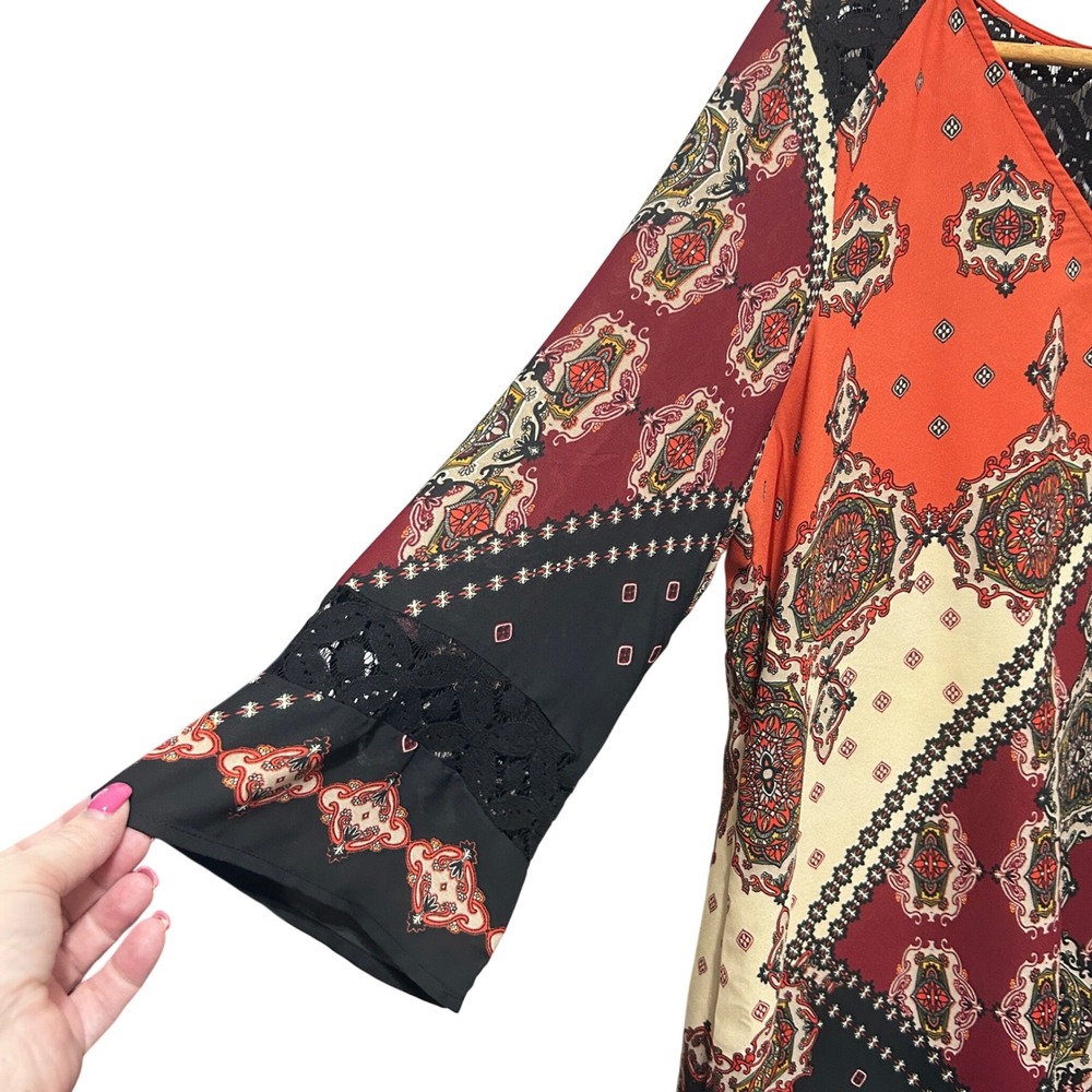 Fig and Flower Womens Boho Chic Shift Dress L Multicolor Crochet Lace Paisley - Picture 6 of 10
